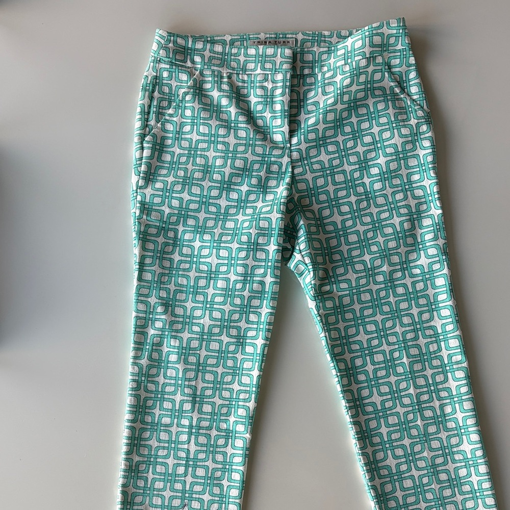 Trina Turk Pants with Turquoise Geometric Design